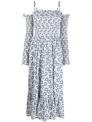 Polo Ralph Lauren floral-print cold-shoulder midi dress - Blue