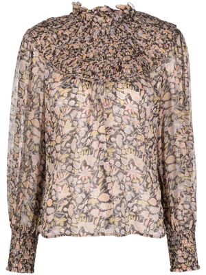 Polo Ralph Lauren floral-print ruffle-collar blouse - Brown