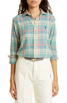Polo Ralph Lauren Georgia Plaid Long Sleeve Cotton Button-Up Shirt in Teal/Blue Plaid