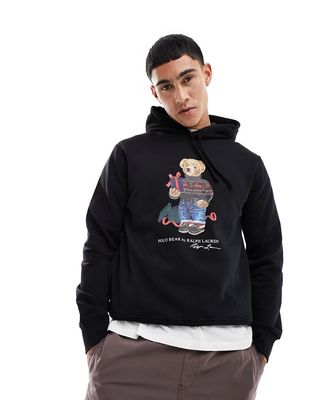 Polo Ralph Lauren gift bear print fleece hoodie in black