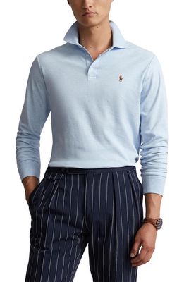 Polo Ralph Lauren Heathered Long Sleeve Polo in Office Blue Heather