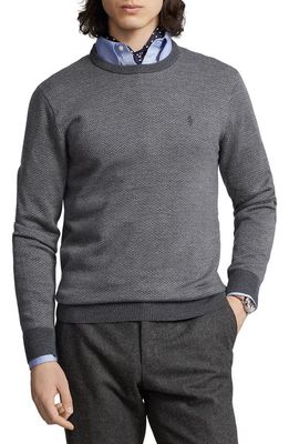 Polo Ralph Lauren Herringbone Jacquard Wool Crewneck Sweater in Mid Grey Combo