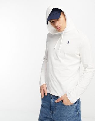 Polo Ralph Lauren icon logo hooded long sleeve top in white