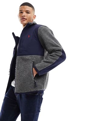 Polo Ralph Lauren icon logo hybrid borg full zip sweat jacket in charcoal/navy-Gray