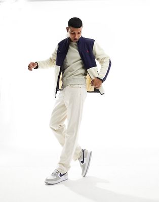 Polo Ralph Lauren icon logo hybrid borg full zip sweat jacket in cream/navy-White