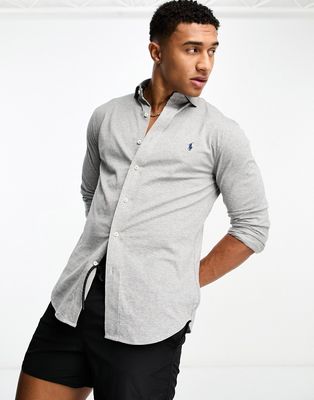 Polo Ralph Lauren icon logo jersey shirt estate collar in gray heather