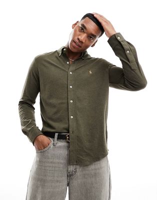Polo Ralph Lauren icon logo pique shirt in olive green heather