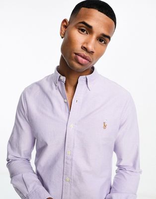 Polo Ralph Lauren icon logo slim fit oxford shirt in lilac-Purple