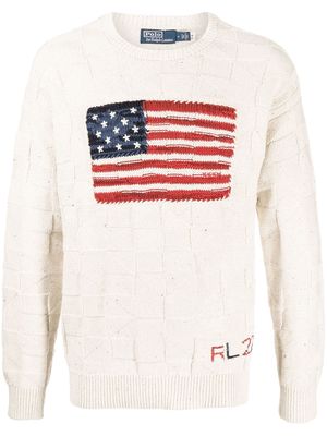 Polo Ralph Lauren Iconic-flag elbow-patch jumper - White