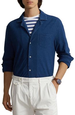 Polo Ralph Lauren Indigo Knit Button-Up Shirt in Medium Indigo