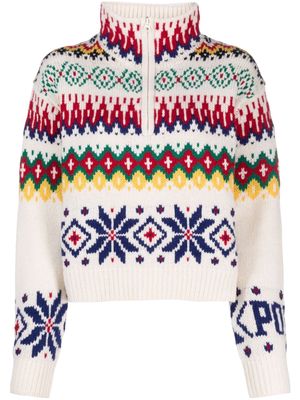 Polo Ralph Lauren intarsia-knit logo half-zip wool jumper - White