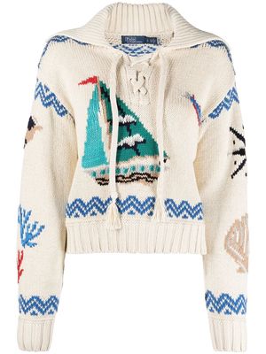 Polo Ralph Lauren intarsia-knit spread-collar jumper - Neutrals