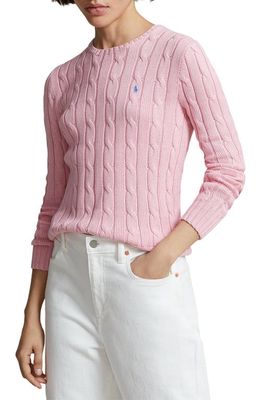 Polo Ralph Lauren Juliana Cable Knit Cotton Sweater in Carmel Pink