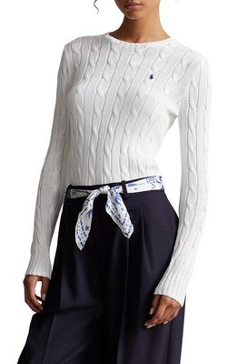 Polo Ralph Lauren Julianna Cable Stitch Pima Cotton Sweater in White