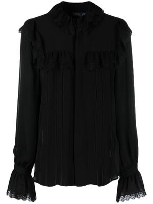 Polo Ralph Lauren lace-trim ruffled silk blouse - Black
