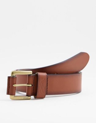 Polo Ralph Lauren leather belt in tan with pony logo-Brown