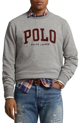 Polo Ralph Lauren Logo Appliqué Fleece Crewneck Sweatshirt in Dark Vintage Heather