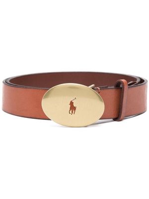 Polo Ralph Lauren logo-engraved oval buckle belt - Brown