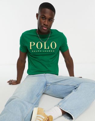Polo Ralph Lauren logo front T-shirt custom fit in mid green