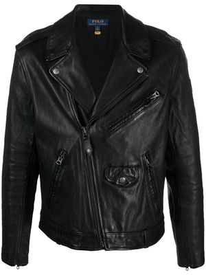 Polo Ralph Lauren logo-patch leather jacket - Black