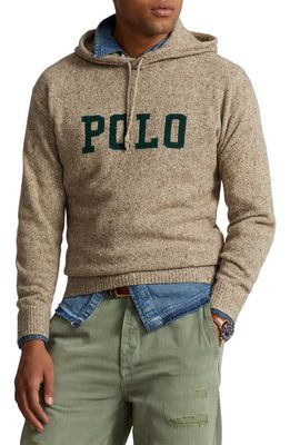 Polo Ralph Lauren Logo Wool-Blend Hoodie Sweater in Bark Donegal Combo