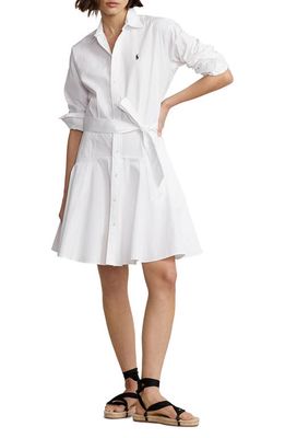 Polo Ralph Lauren Long Sleeve Cotton Fit & Flare Shirtdress in White