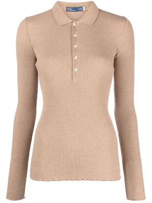 Polo Ralph Lauren long-sleeve ribbed-knit polo shirt - Brown