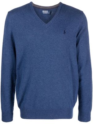 Polo Ralph Lauren mélange-effect V-neck wool jumper - Blue