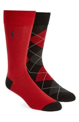 Polo Ralph Lauren Men's Argyle 2-Pack Stretch Cotton Blend Socks in Red/Black/Charcoal Heather