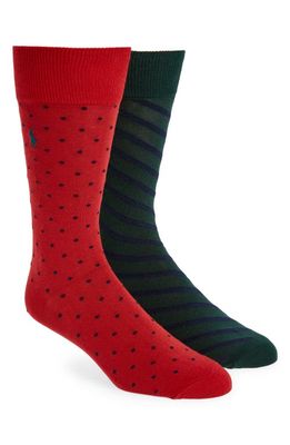 Polo Ralph Lauren Men's Dot 2-Pack Stretch Cotton Blend Socks in Red Multi