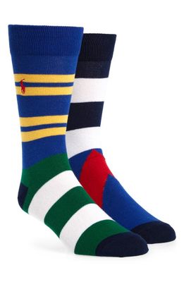 Polo Ralph Lauren Mismatched Rugby Stripe Crew Socks in Multi Blue