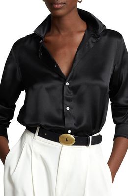 Polo Ralph Lauren Mulberry Silk Long Sleeve Button-Up Shirt in Polo Black