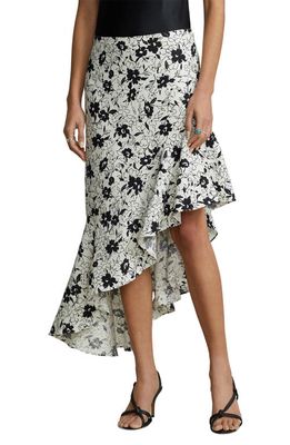 Polo Ralph Lauren Mulia Floral Linen Asymmetric Skirt in Black Lily On Cream