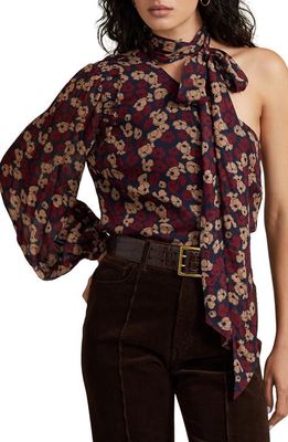 Polo Ralph Lauren One Shoulder Tie-Neck Blouse in Fall Poppy Floral