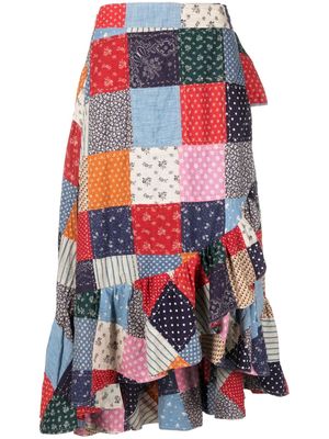 Polo Ralph Lauren patchwork-design cotton midi skirt - Blue