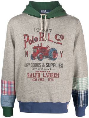 Polo Ralph Lauren patchwork logo-print hoodie - Grey