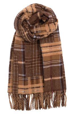 Polo Ralph Lauren Patchwork Plaid Recycled Wool Blend Fringe Scarf in Brown Multi