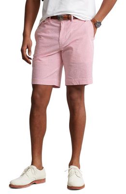 Polo Ralph Lauren Pinstripe Stretch Flat Front Chino Shorts in Pink Seersucker