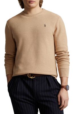 Polo Ralph Lauren Piqué Crewneck Sweatshirt in Camel Melange