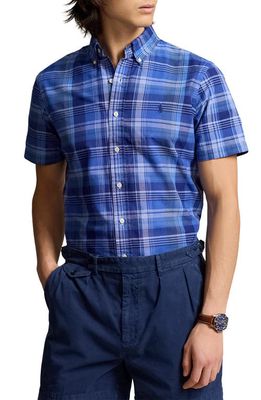 Polo Ralph Lauren Plaid Short Sleeve Cotton Button-Down Shirt in Blue Multi