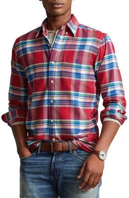 Polo Ralph Lauren Plaid Stretch Performance Flannel Button-Up Shirt in Red/Blue Multi