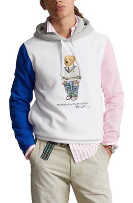 Polo Ralph Lauren Polo Bear Colorblock Fleece Graphic Hoodie in White Bear
