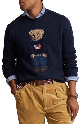 Polo Ralph Lauren Polo Bear Cotton & Linen Crewneck Sweater in Navy