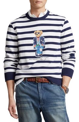Polo Ralph Lauren Polo Bear Stripe Crewneck Sweatshirt in Wht/Nvy
