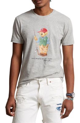 Polo Ralph Lauren Polo Fishing Bear Cotton Graphic T-Shirt in Andover Heather Fishing Bear