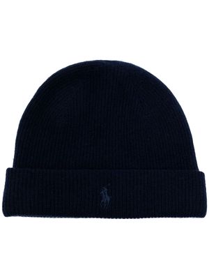 Polo Ralph Lauren Polo logo-embroidered ribbed beanie hat - Blue