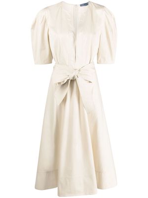 Polo Ralph Lauren puff-sleeve cotton midi dress - Neutrals