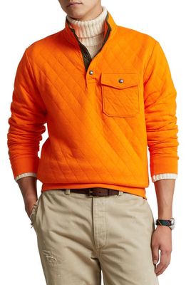 Polo Ralph Lauren Quilted Double Knit Quarter Snap Pullover in Sailing Orange Multi