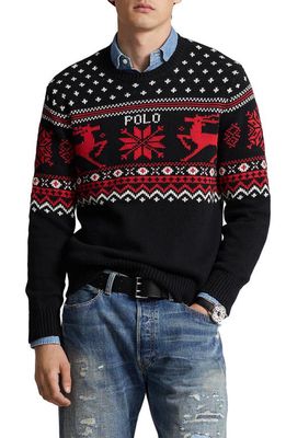 Polo Ralph Lauren Reindeer Cotton & Cashmere Sweater in Black Combo