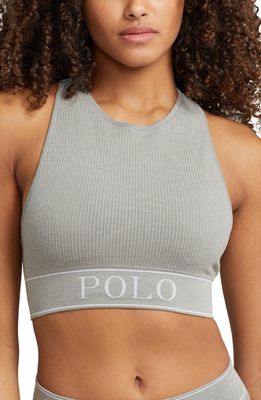 Polo Ralph Lauren Ribbed High Neck Bralette in Heather Grey